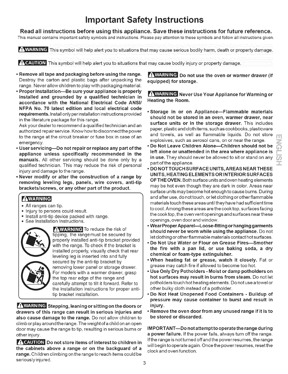 Important safety instructions, A warning, Ià caution | Caution, Warning | Kenmore 790.9643 User Manual | Page 3 / 23