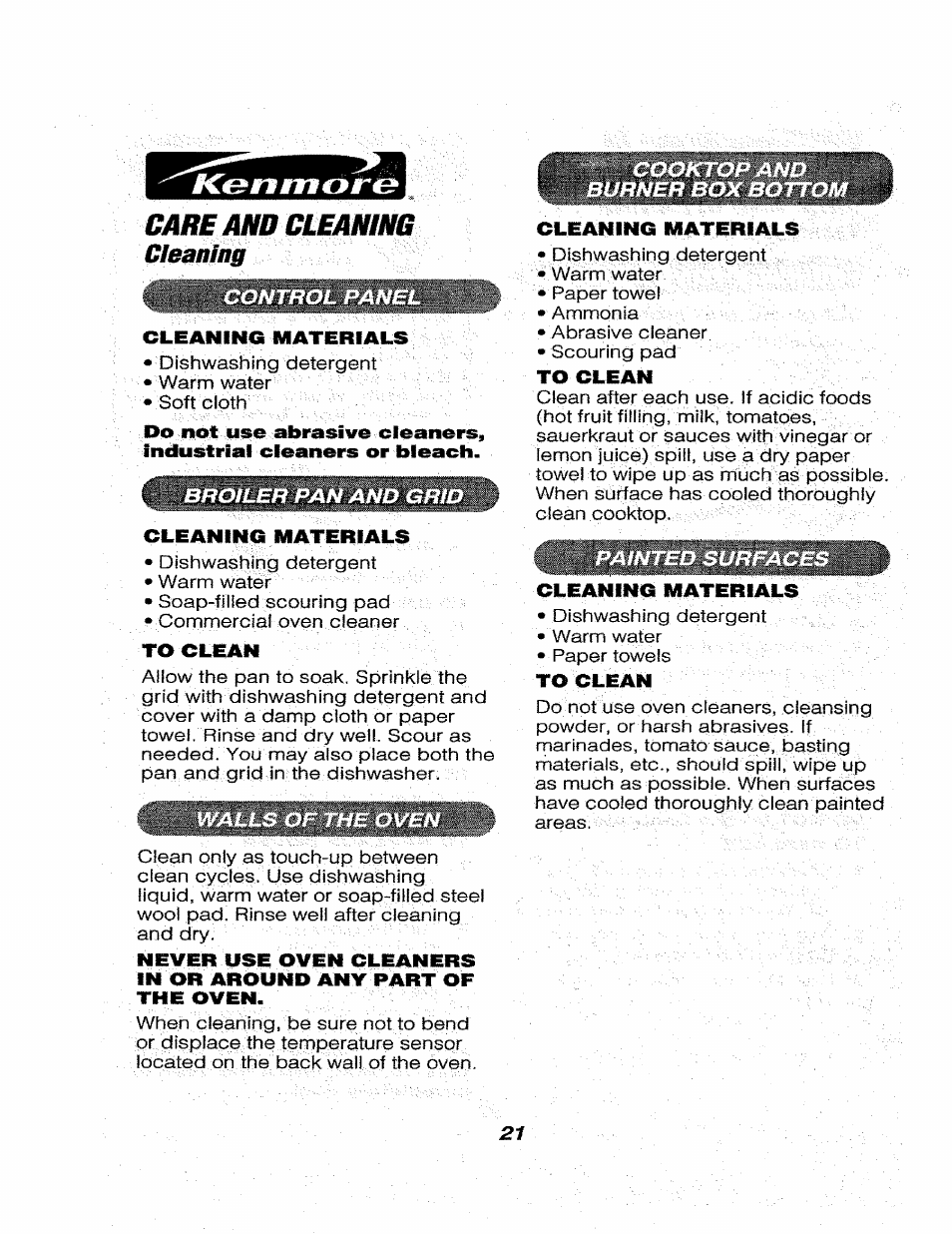 Amd cleamimg | Kenmore 911.46565 User Manual | Page 21 / 30