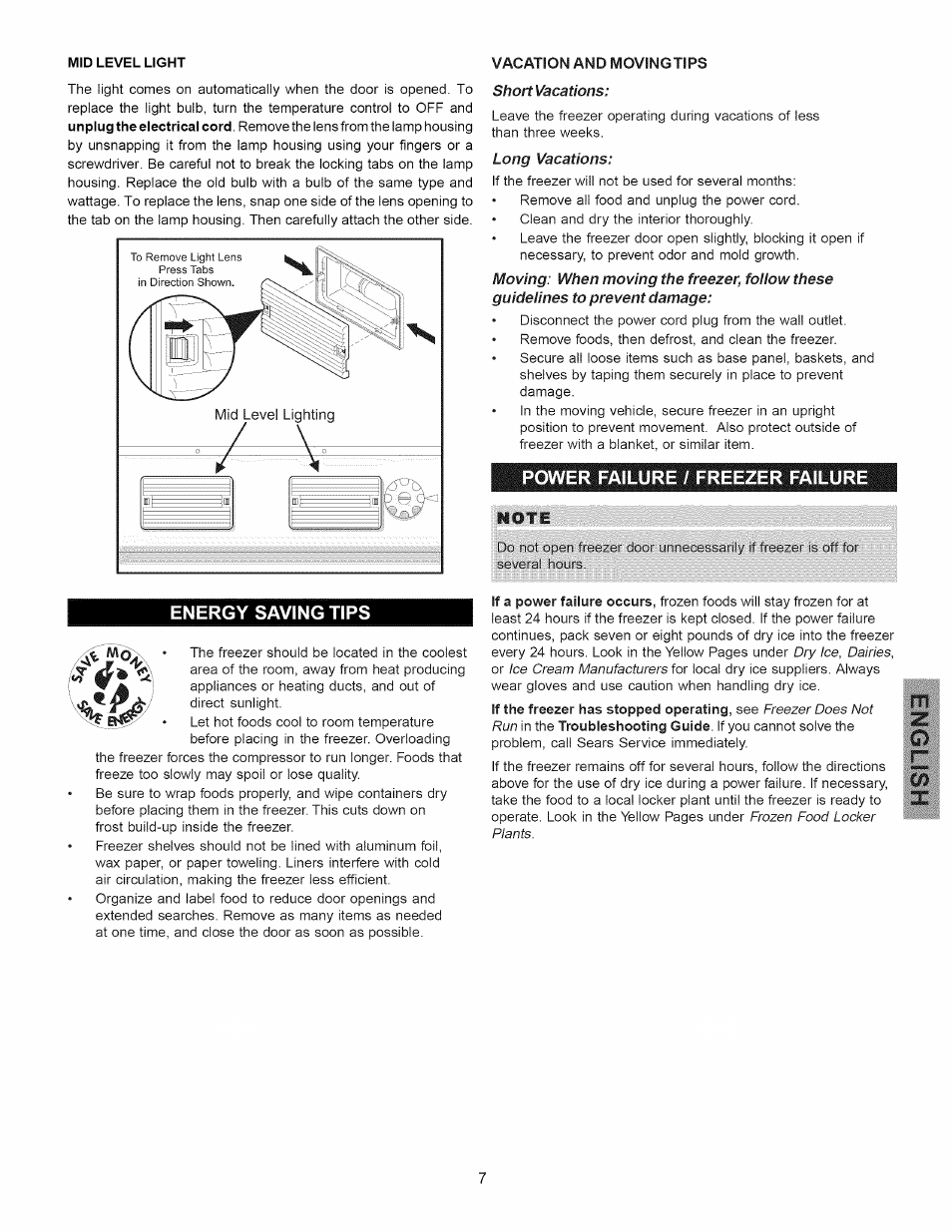 Energy saving tips, Power failure / freezer failure, Energy saving tips power failure / freezer failure | Kenmore 297310600 User Manual | Page 7 / 11