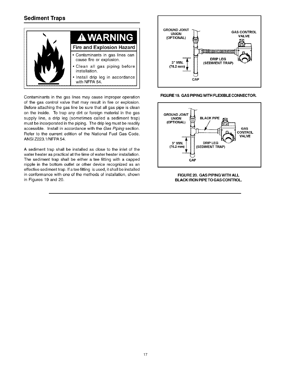 Sediment traps, Awarning, Fire and explosion hazard | Sediment trap -17 | Kenmore Power Miser 12 153.331413 HA User Manual | Page 17 / 28
