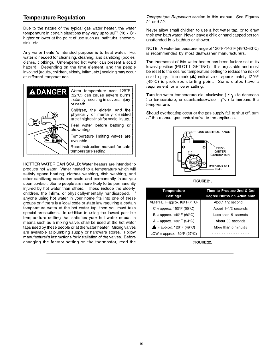 Temperature regulation, Adanger | Kenmore Power Miser 12 153.331413 HA User Manual | Page 19 / 28