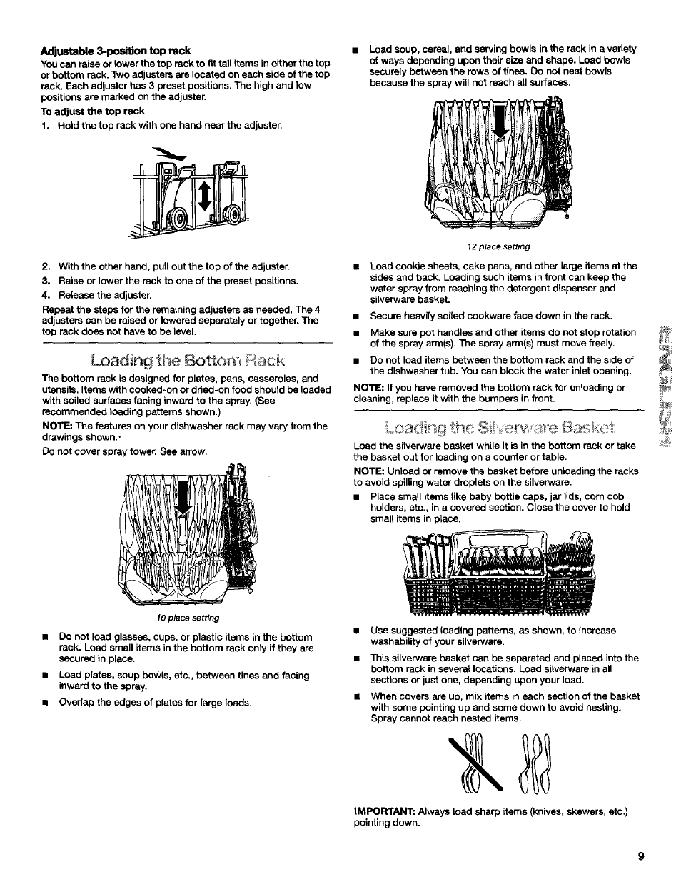 Loading the bottom ftack, L.oacjing the silverware basket | Kenmore Ultra Wash 3384413A User Manual | Page 9 / 18