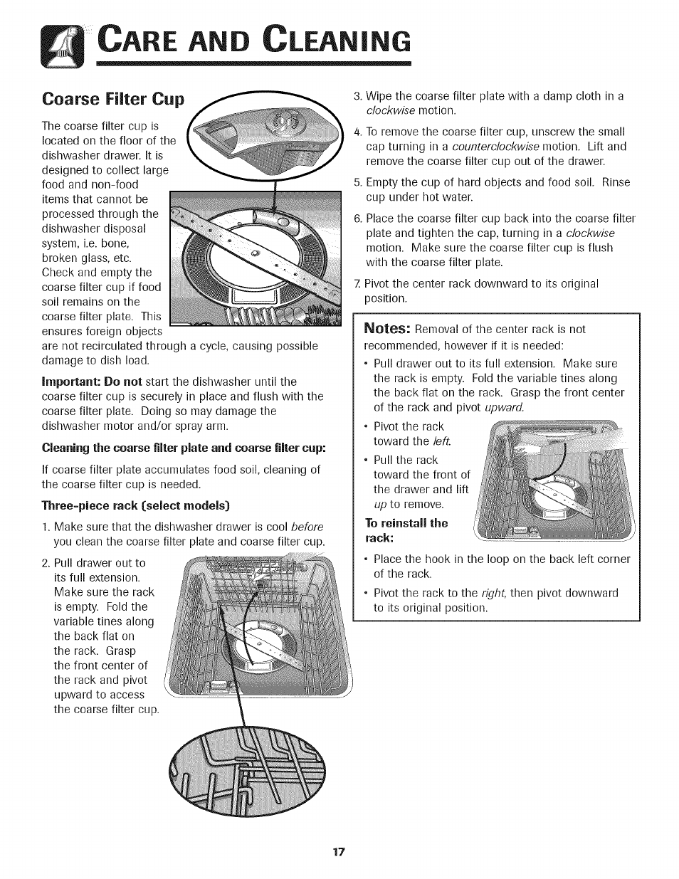 13 care and cleaning, Leaning, Coarse filter cap | Kenmore 465.1333 User Manual | Page 18 / 22