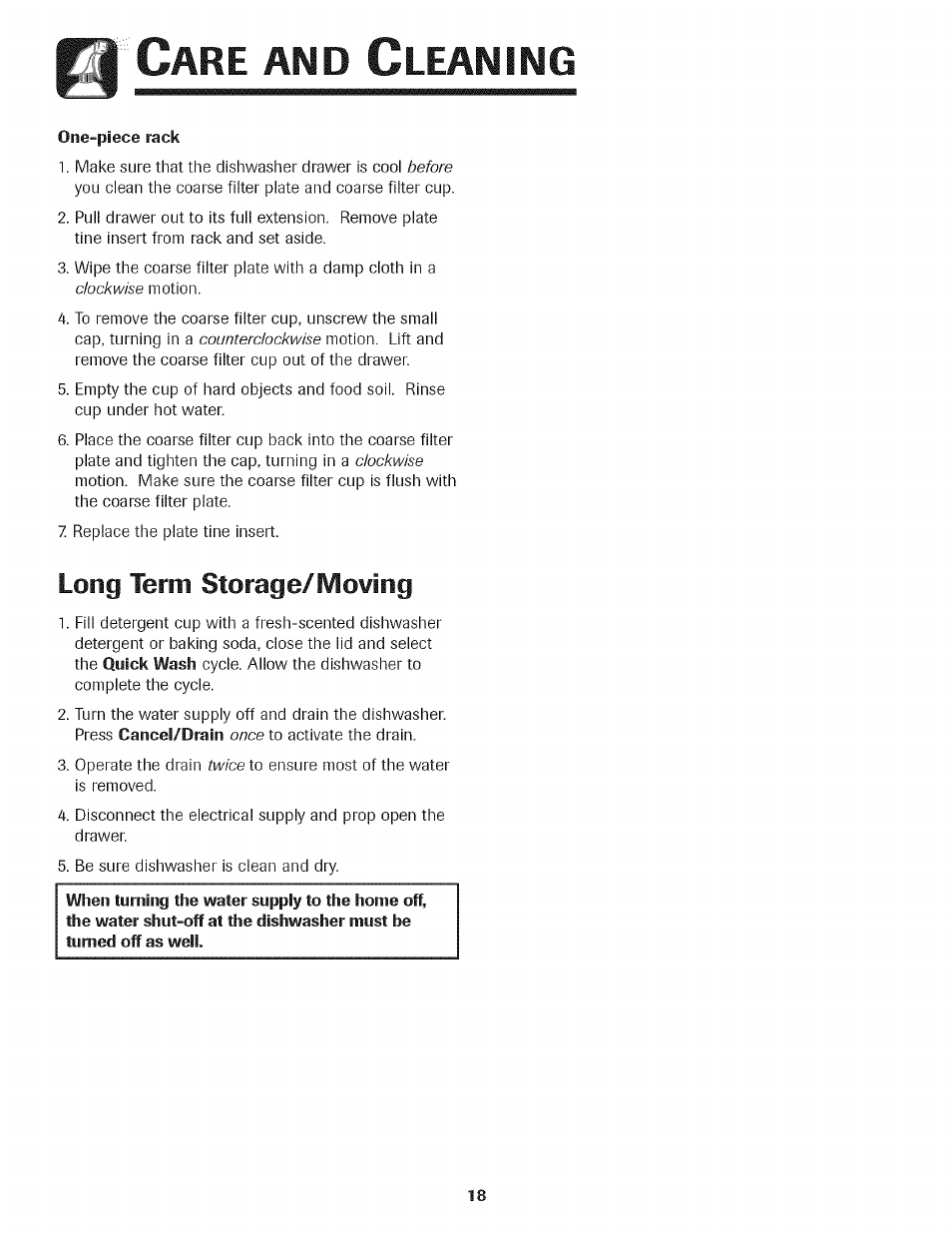 Leaning, Long term storage/moving | Kenmore 465.1333 User Manual | Page 19 / 22