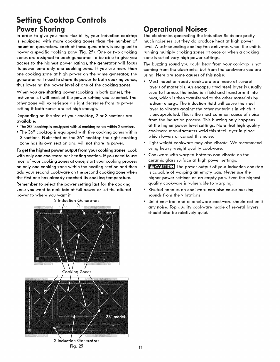 Setting cooktop controls, Power sharing, Operational noises | Kenmore 790.4382* User Manual | Page 11 / 16