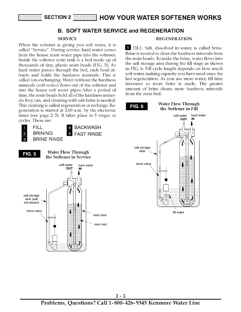 Service, B brining b fast rinse, Brine rinse | Water flow through the softener in service, Water flow through the softener in fill, 2how your water softener works, B. soft water service and regeneration | Kenmore ULTRASOFT 175  625.388170 User Manual | Page 11 / 32