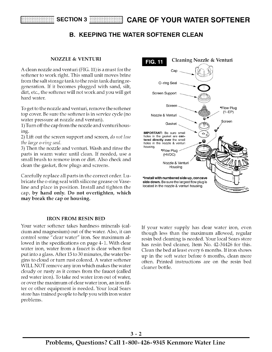Nozzle & venturi, Fig. 11, Iron from resin bed | Care of your water softener | Kenmore ULTRASOFT 175  625.388170 User Manual | Page 15 / 32
