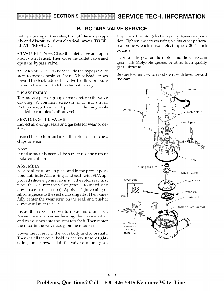B. rotary valve service, Disassembly, Servicing the valve | Assembly, Rotary valve service -5, Service tech. information | Kenmore ULTRASOFT 175  625.388170 User Manual | Page 24 / 32