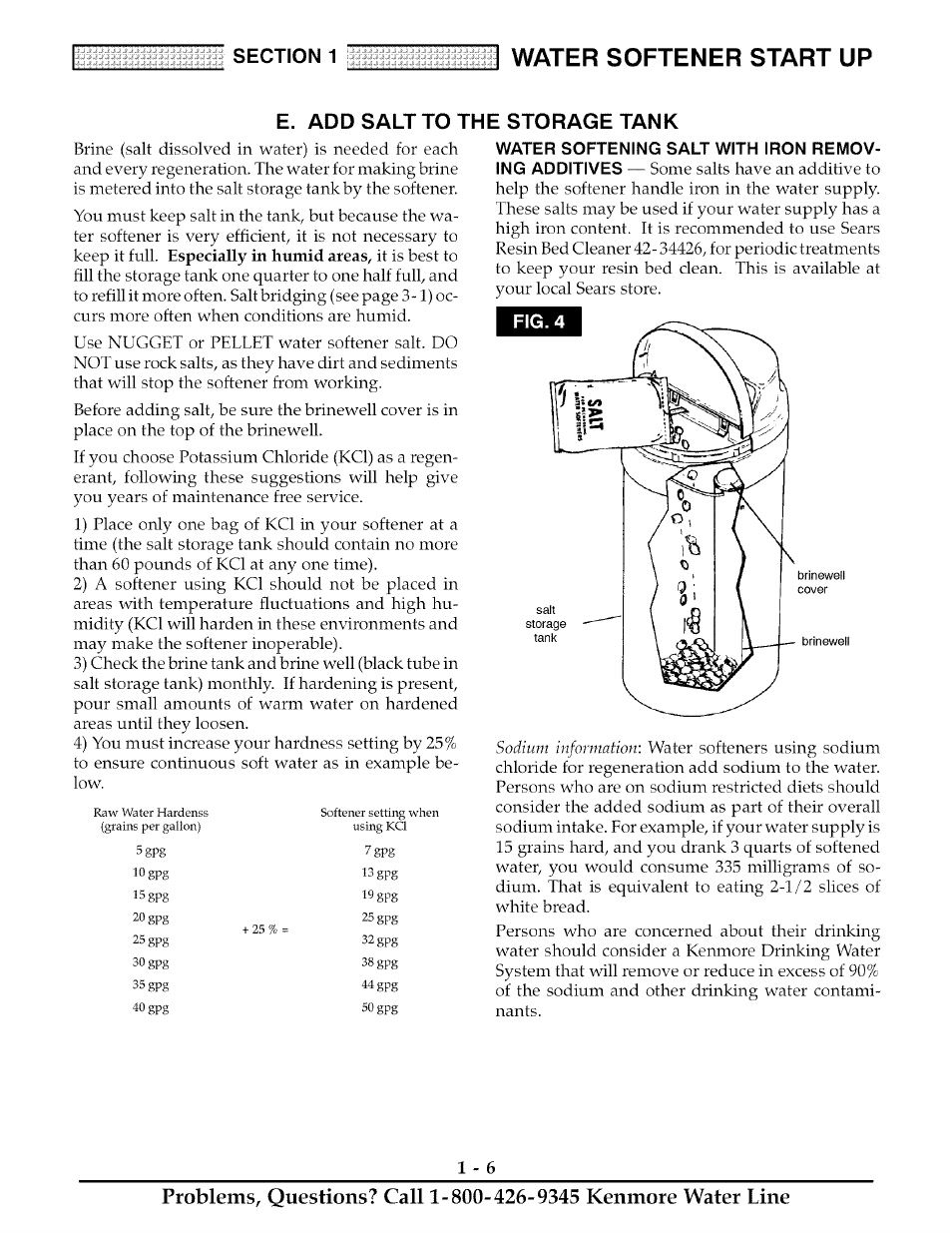 Fig. 4, Water softener start up | Kenmore ULTRASOFT 175  625.388170 User Manual | Page 9 / 32