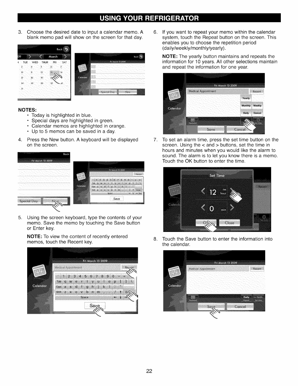 Notes, Using your refrigerator | Kenmore 41003 User Manual | Page 22 / 50