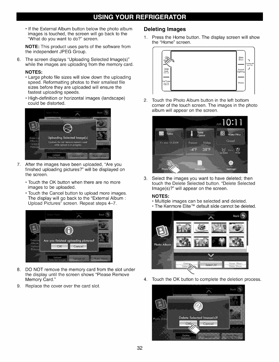 Notes, Deleting images | Kenmore 41003 User Manual | Page 32 / 50