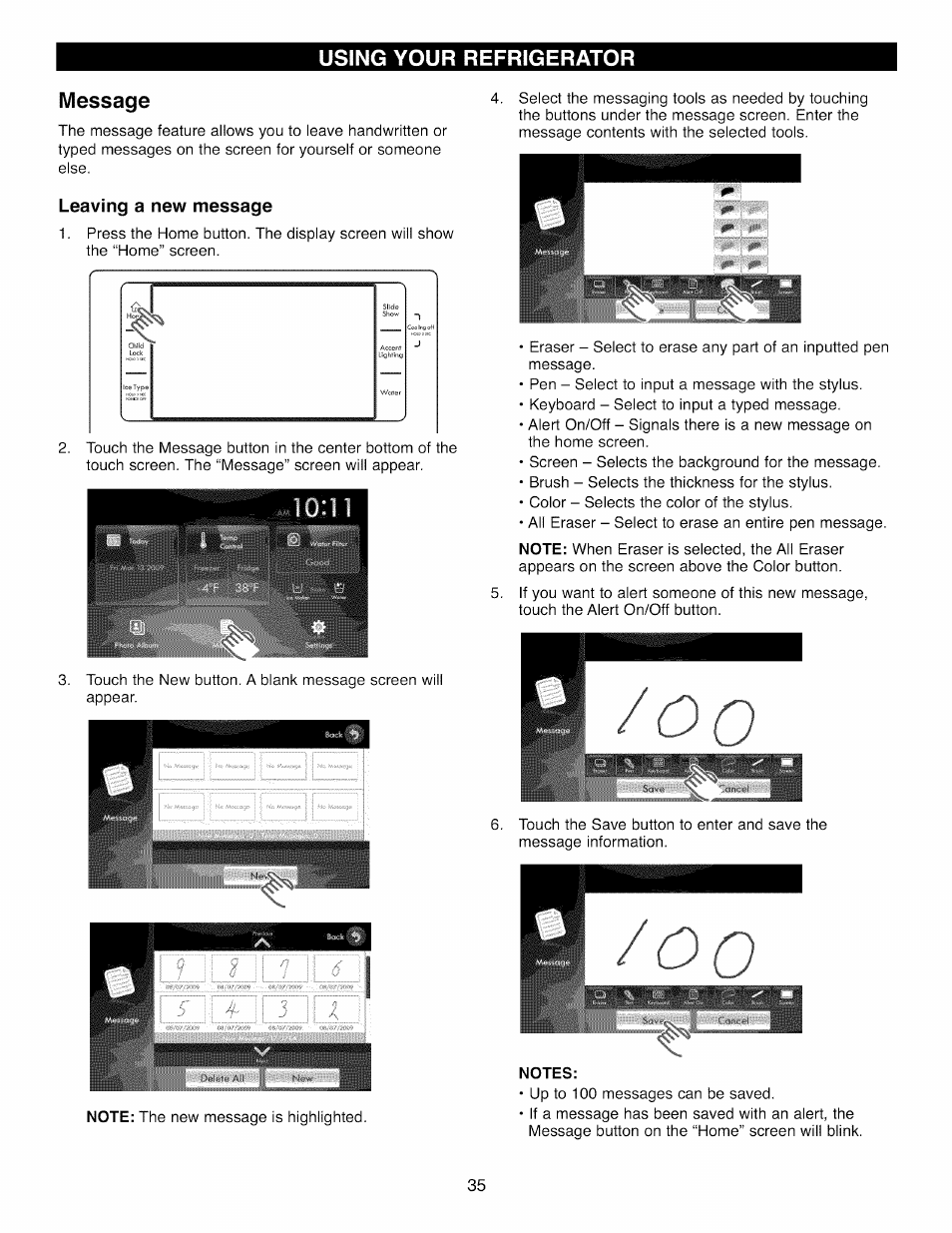Message, Leaving a new message, Notes | Kenmore 41003 User Manual | Page 35 / 50
