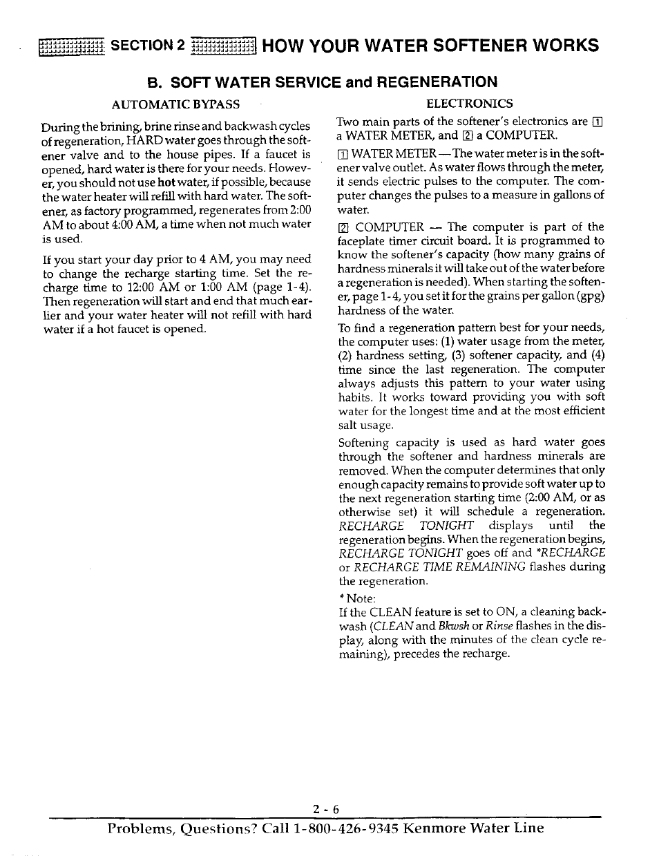 Electronics, How your water softener works, B. soft water service and regeneration | Kenmore ULTRASOFT 250 625.38826 User Manual | Page 15 / 36