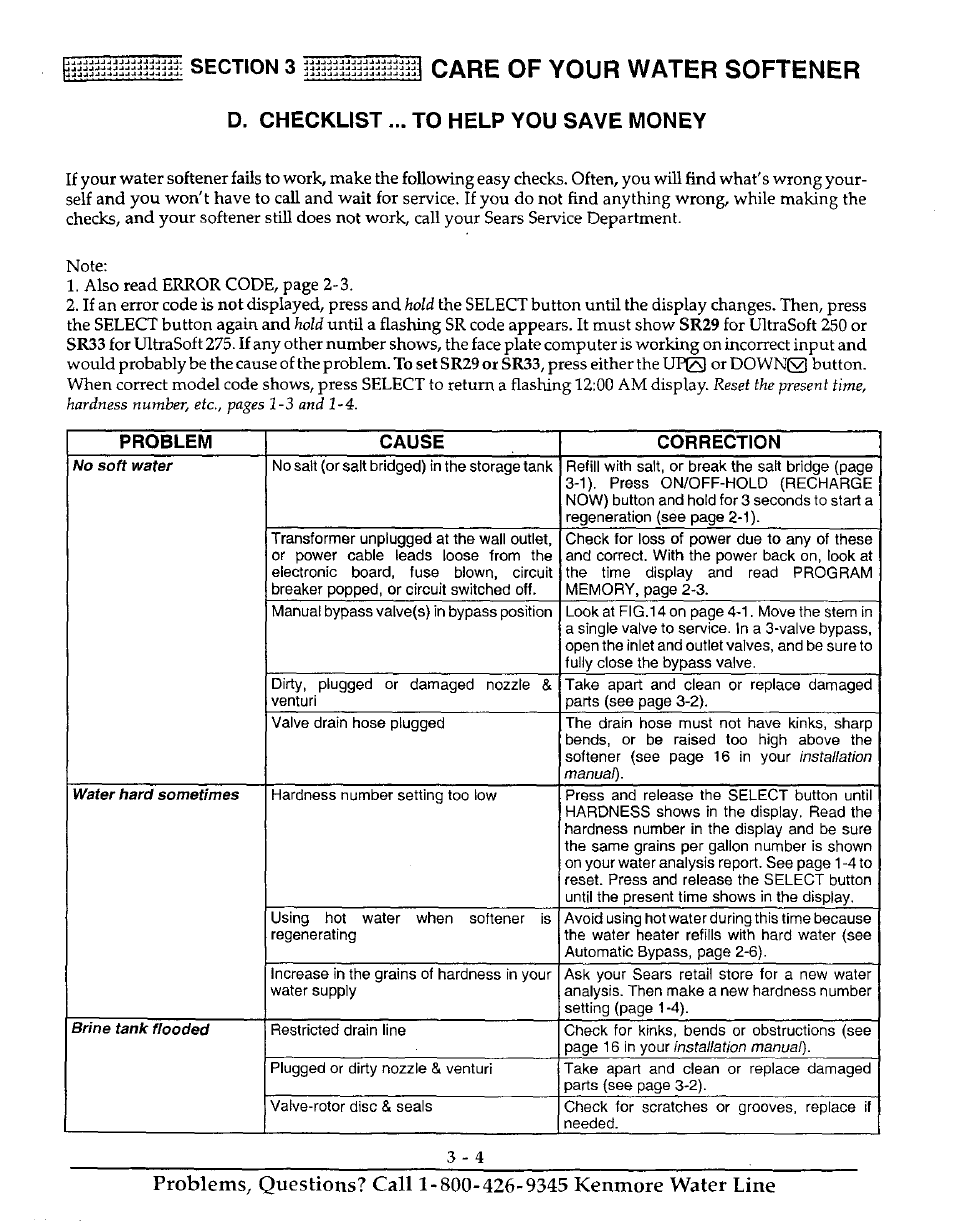 Care of your water softener, D. checklist... to help you save money | Kenmore ULTRASOFT 250 625.38826 User Manual | Page 19 / 36