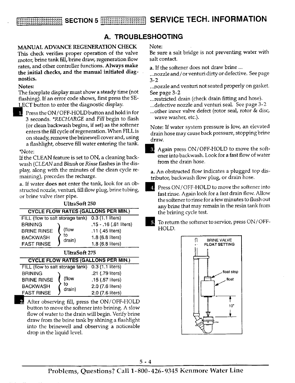Cycle flow rates {gallons per min.), Service tech. information, A. troubleshooting | Kenmore ULTRASOFT 250 625.38826 User Manual | Page 25 / 36