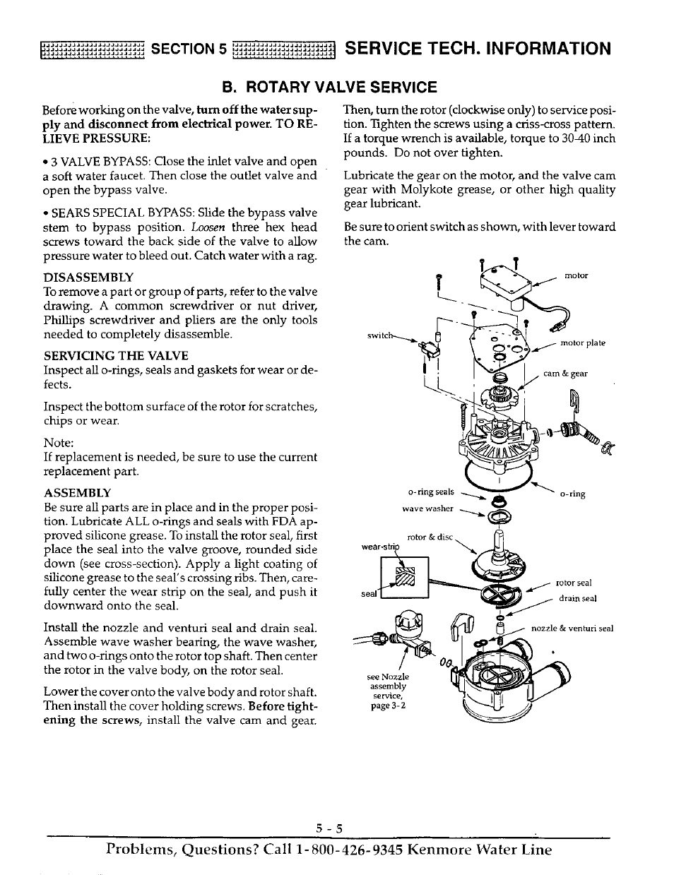 Service tech. information, B. rotary valve service | Kenmore ULTRASOFT 250 625.38826 User Manual | Page 26 / 36