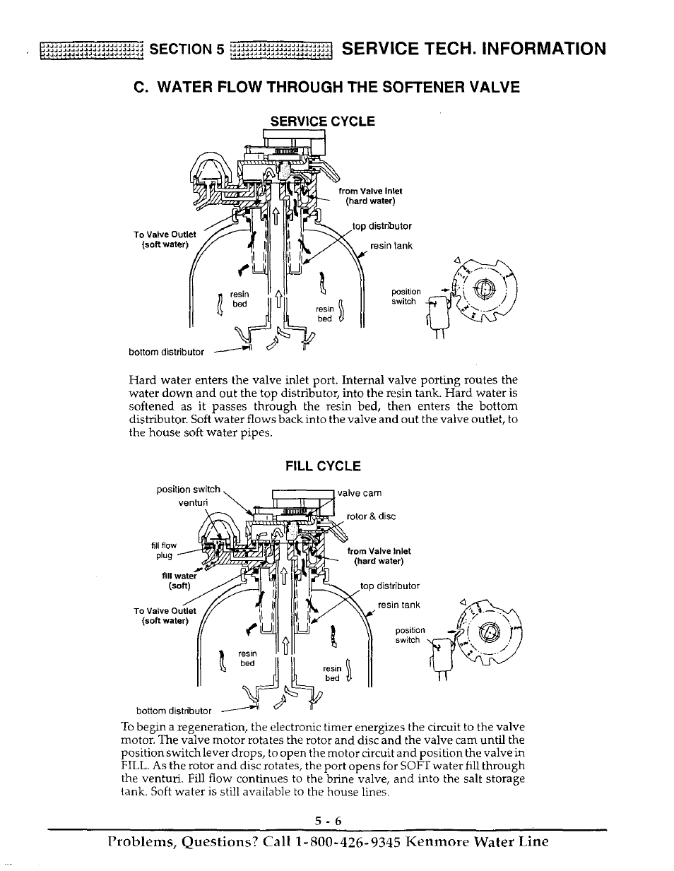 Service cycle, Fill cycle, I service tech. information | C. water flow through the softener valve | Kenmore ULTRASOFT 250 625.38826 User Manual | Page 27 / 36