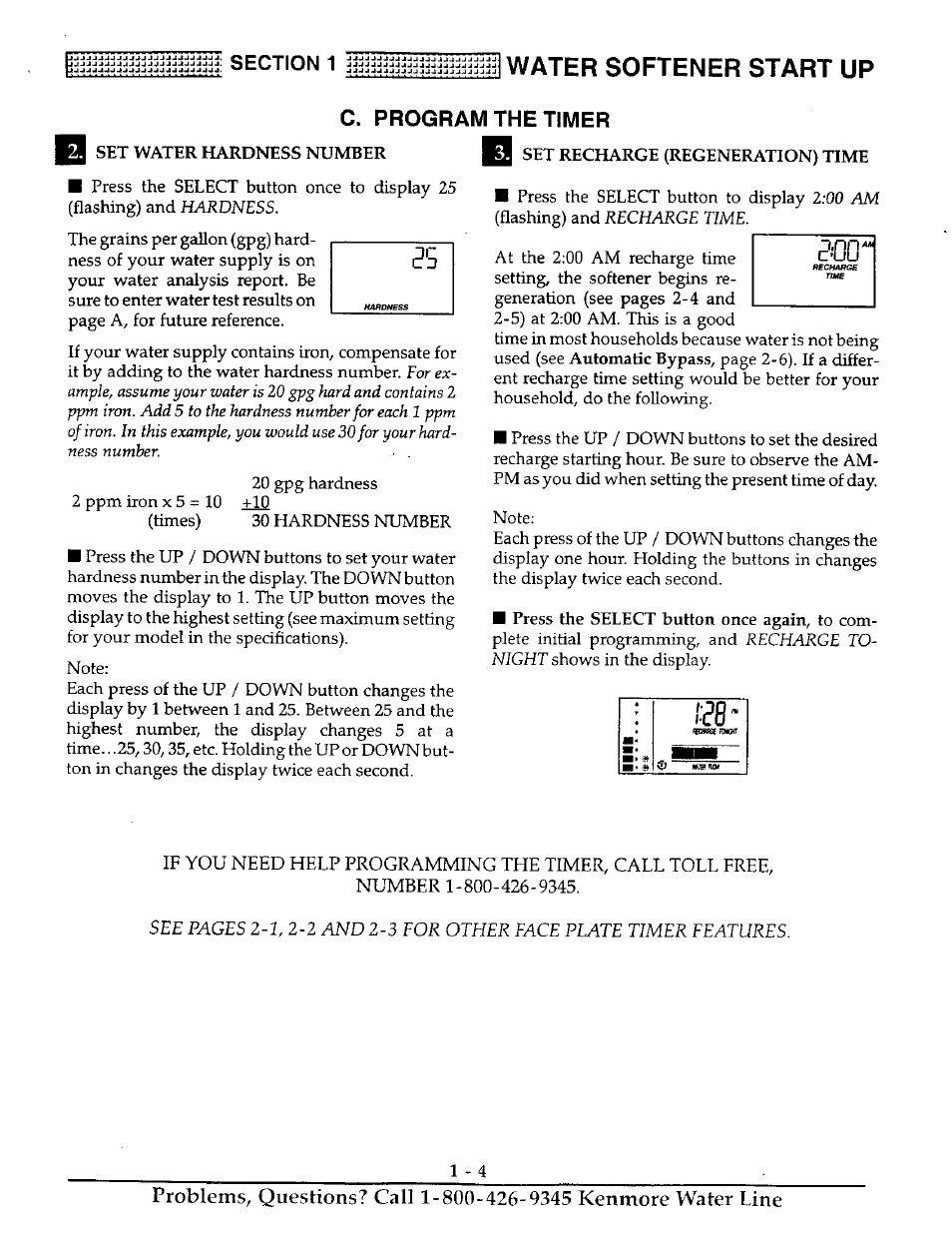 Water softener start up, C. program the timer | Kenmore ULTRASOFT 250 625.38826 User Manual | Page 7 / 36