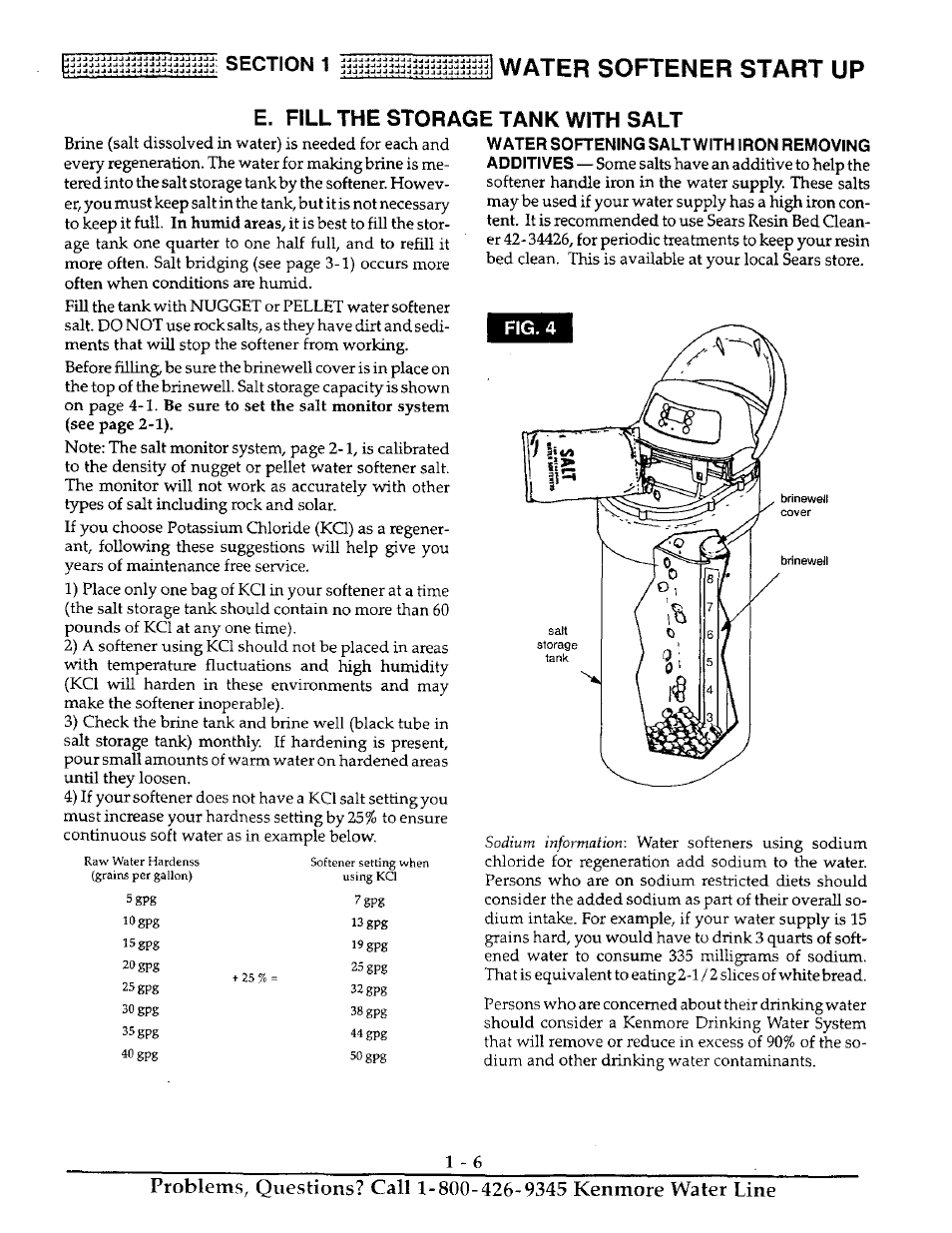Water softener start up, E. fill the storage tank with salt | Kenmore ULTRASOFT 250 625.38826 User Manual | Page 9 / 36