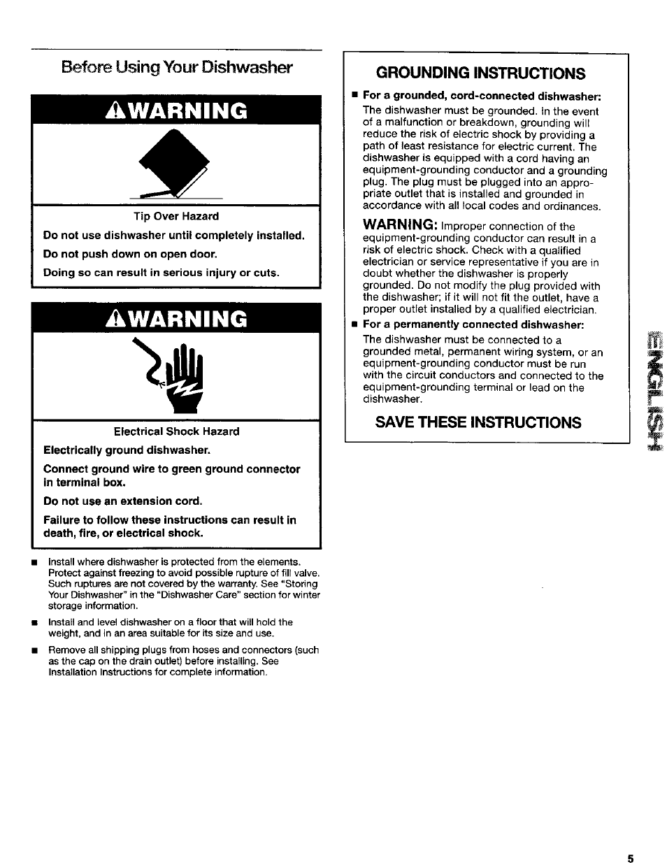 Warning, Before using your dishwasher | Kenmore 665.16652 User Manual | Page 5 / 20