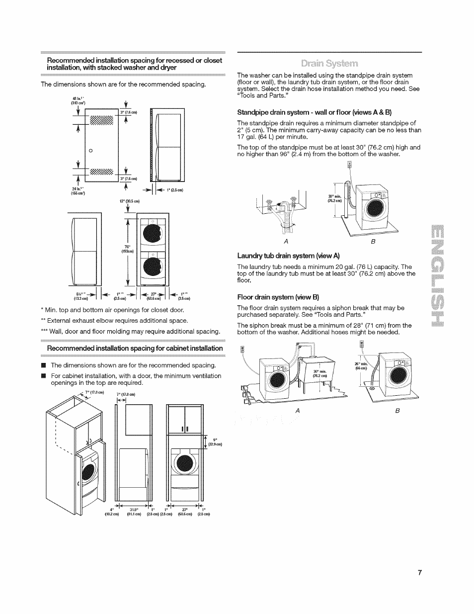 Standpipe drain system - wall or floor (views a&b), Laundry tub drain system (view a), Floor drain system (view b) | Kenmore 4908 User Manual | Page 7 / 30