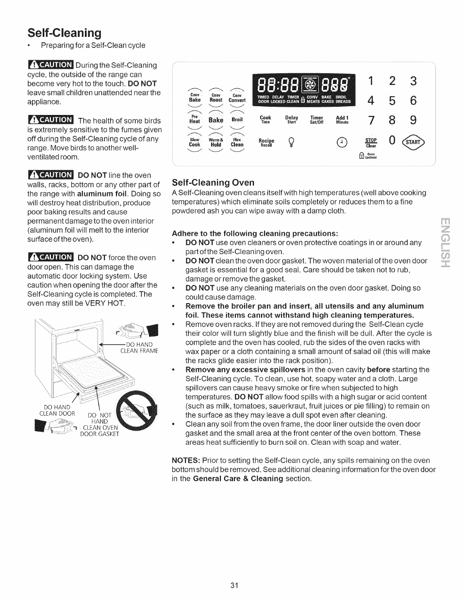 Seif-cleaning, Self-cleaning oven, Adhere to the following cleaning precautions | 88 w | Kenmore 790.7889 User Manual | Page 31 / 42
