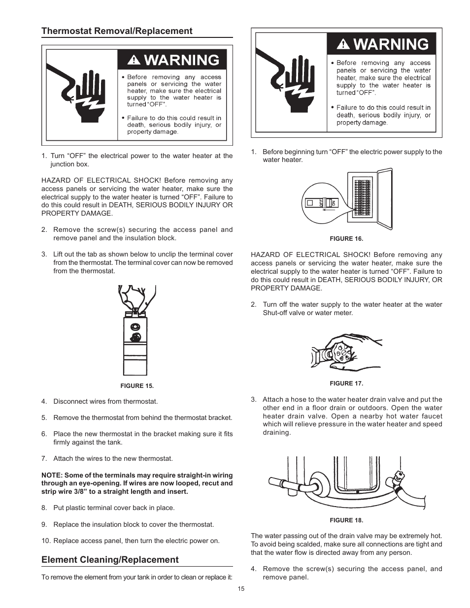 Thermostat removal/replacement, Element cleaning/replacement | Kenmore The Economizer(TM) 6 Compact Electric 153.31604 User Manual | Page 15 / 24