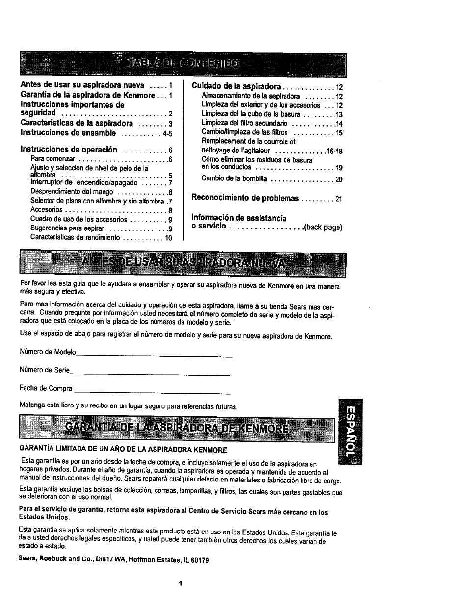 Garantia de la | Kenmore ASPIRADORA 116.34728 User Manual | Page 23 / 44