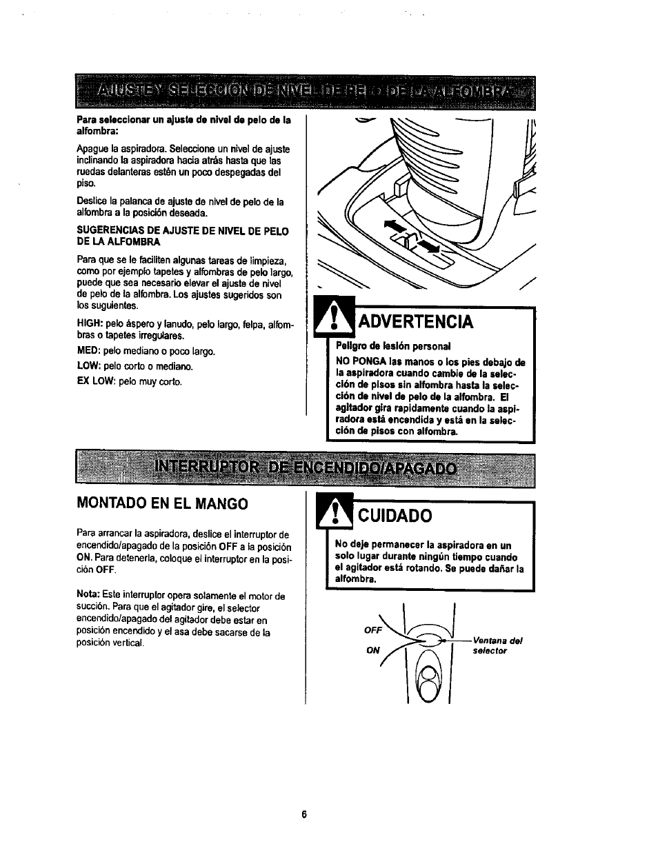 Advertencia, Cuidado | Kenmore ASPIRADORA 116.34728 User Manual | Page 28 / 44