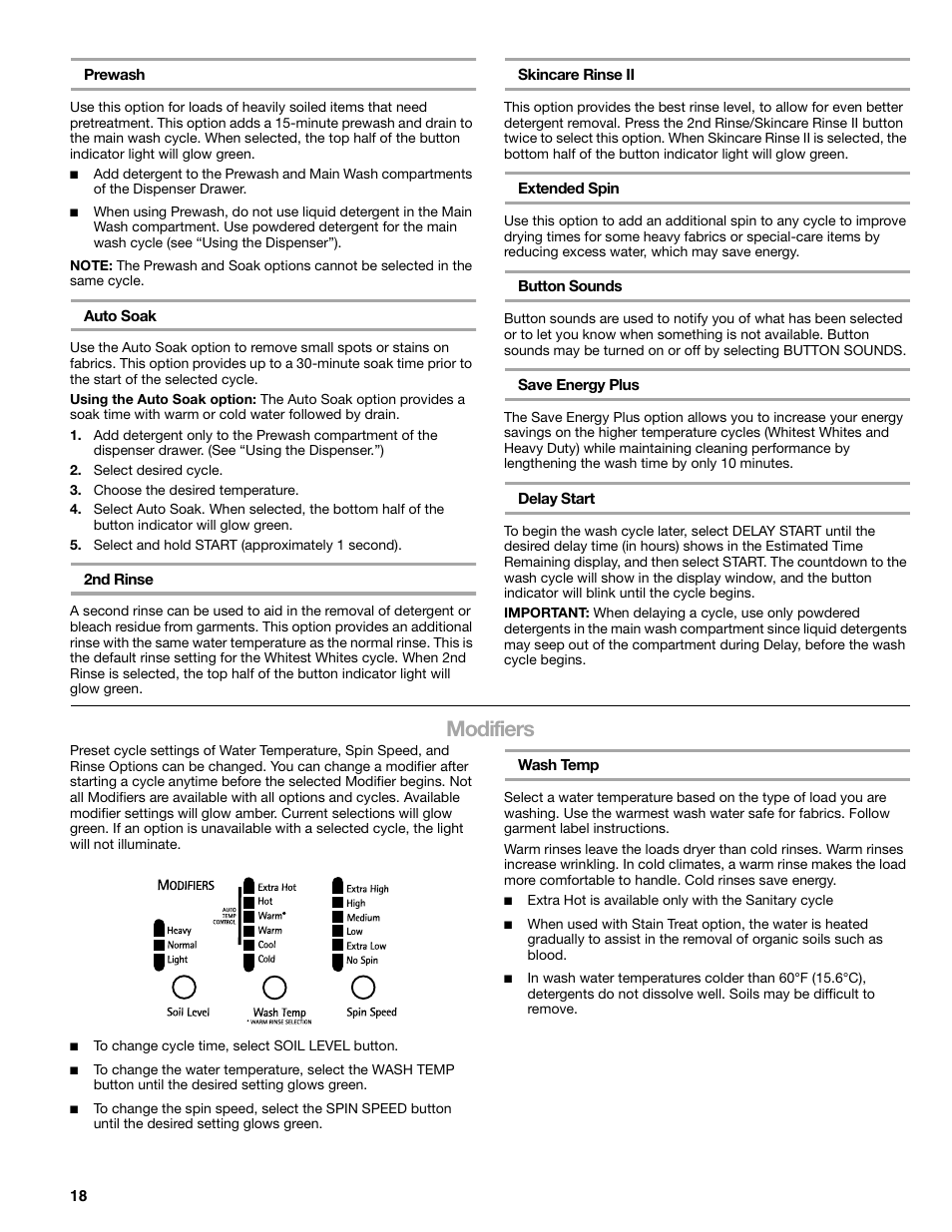 Modifiers | Kenmore ELITE HE5T User Manual | Page 18 / 80