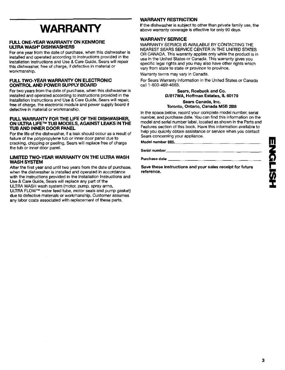 Warranty | Kenmore 665.16734 User Manual | Page 3 / 18