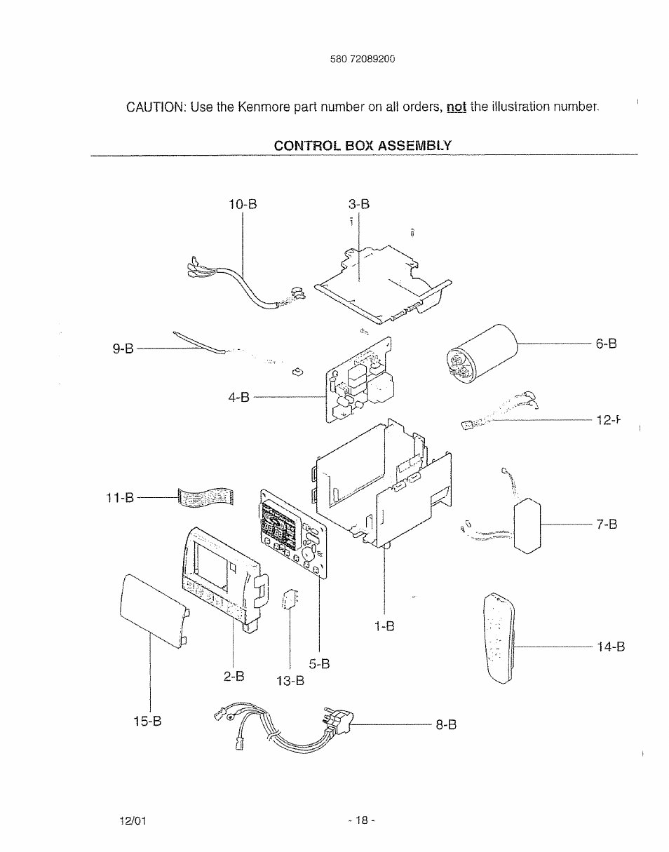 Control box assembly, B 3-b, T 7-b | Kenmore 580. 72089 User Manual | Page 18 / 40