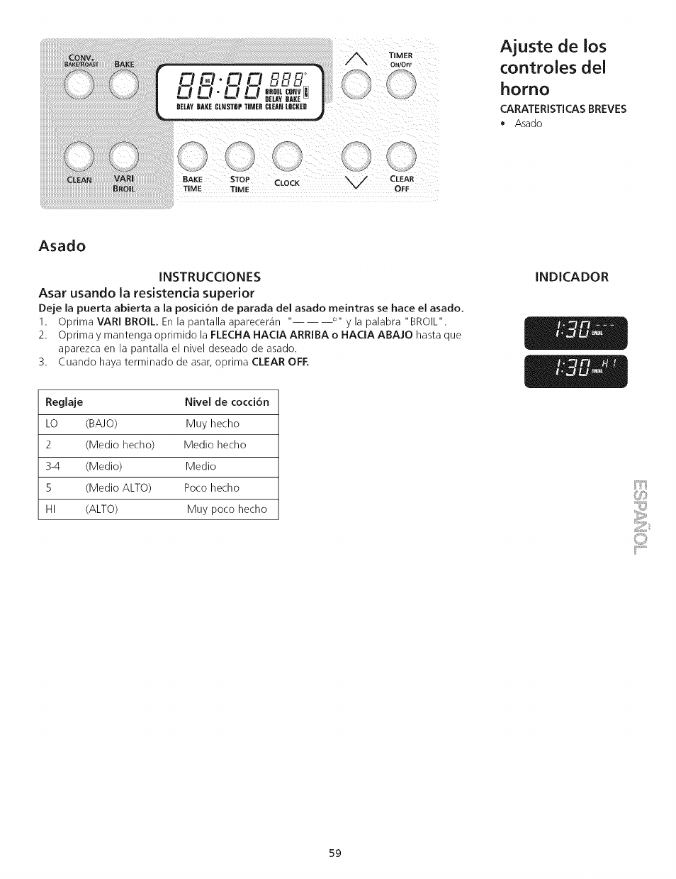 Ajuste de ¡os controles del horno, Instrucciones | Kenmore 790.75503 User Manual | Page 59 / 76