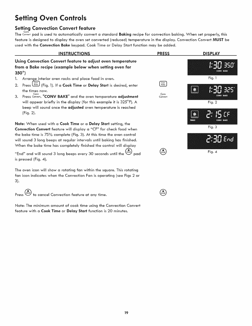 Setting convection convert feature, Setting oven controls, Г : is | Г:зg, I n j u | Kenmore 790.4809 User Manual | Page 19 / 36