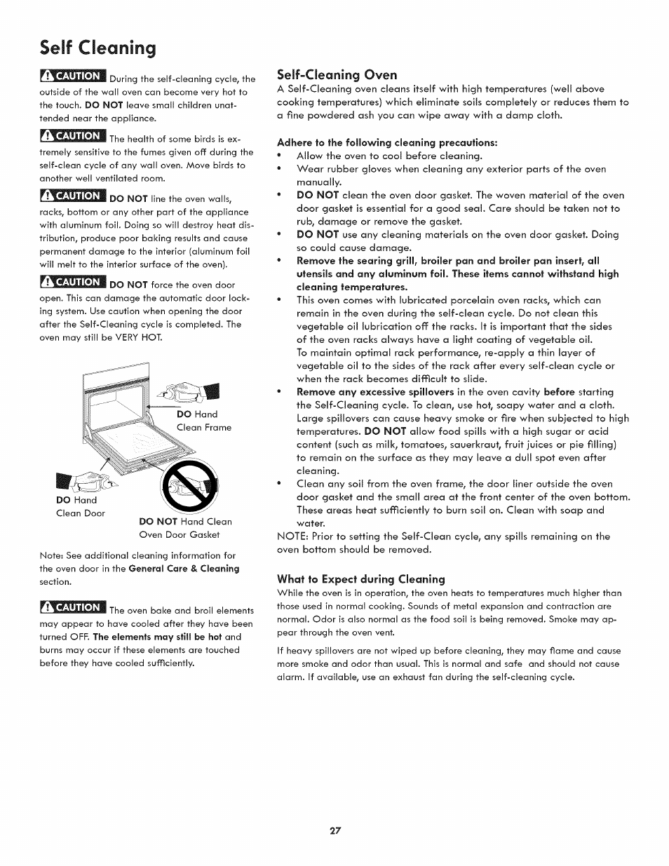 Seif-cleaning oven, What to expect during cleaning, Self-cleaning -29 | Seif cleaning | Kenmore 790.4809 User Manual | Page 27 / 36