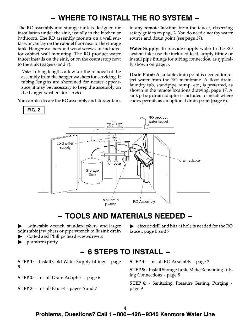 Tools and materials needed, Where to install the ro system, 6 steps to install | Kenmore ULTRAFILTER 300 625.384720 User Manual | Page 4 / 20