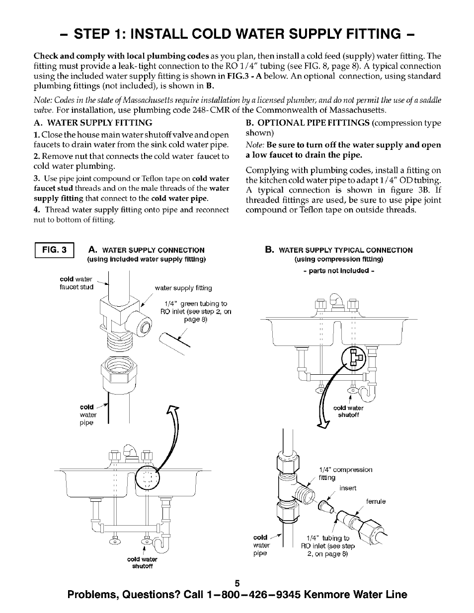 Step 1: install cold water supply fitting | Kenmore ULTRAFILTER 300 625.384720 User Manual | Page 5 / 20