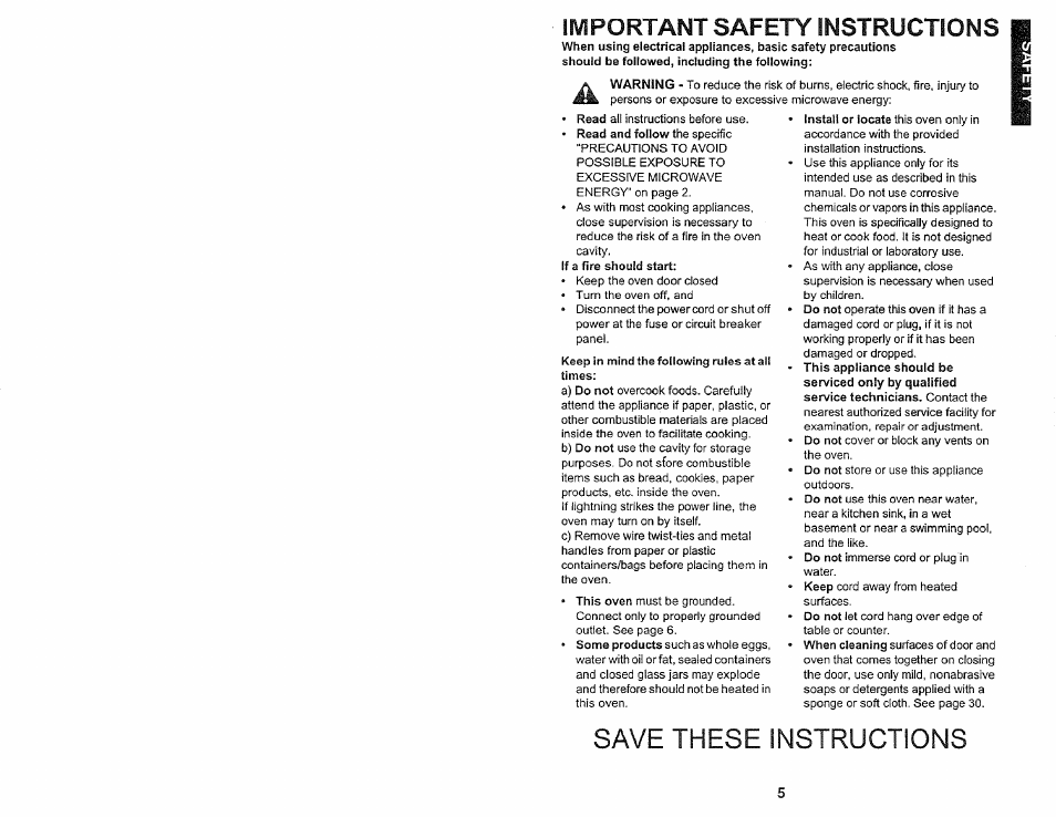 Save these instructions, Important safety instructions | Kenmore 565.60584 User Manual | Page 5 / 33