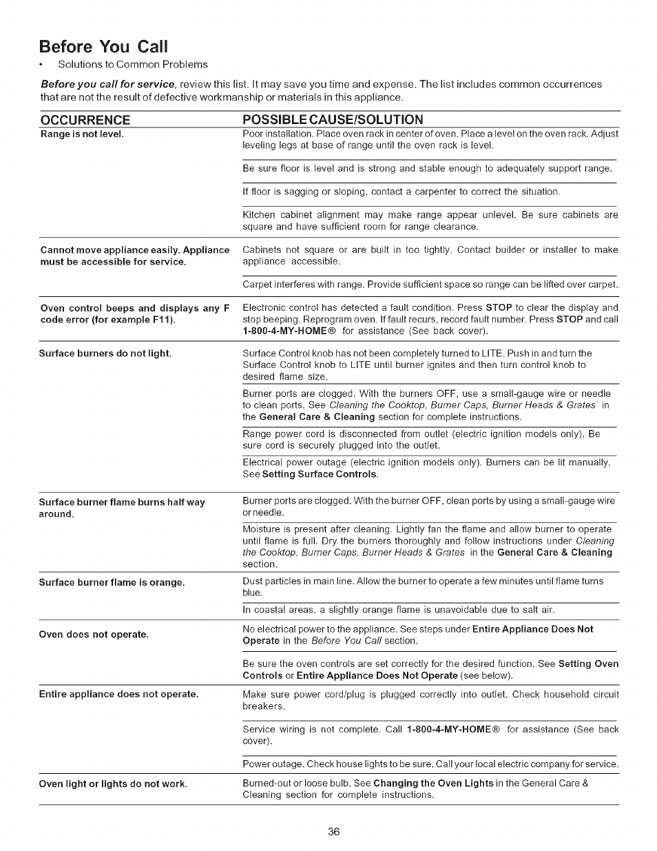 Before you cali | Kenmore ELITE 790.7943 User Manual | Page 36 / 40