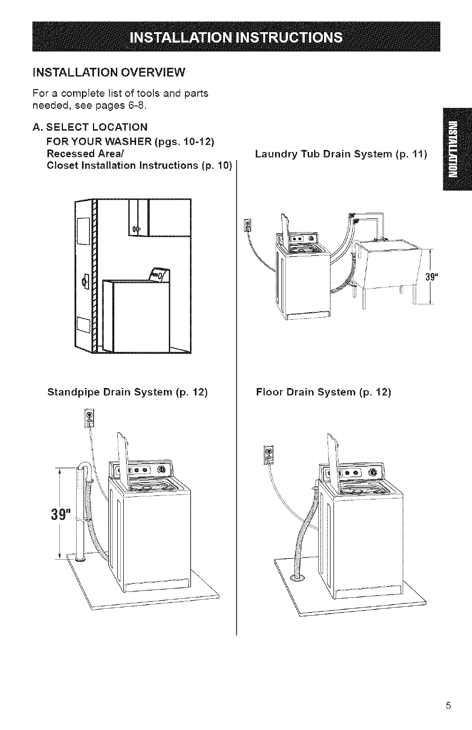 Installation instructions | Kenmore 3950144 User Manual | Page 5 / 37
