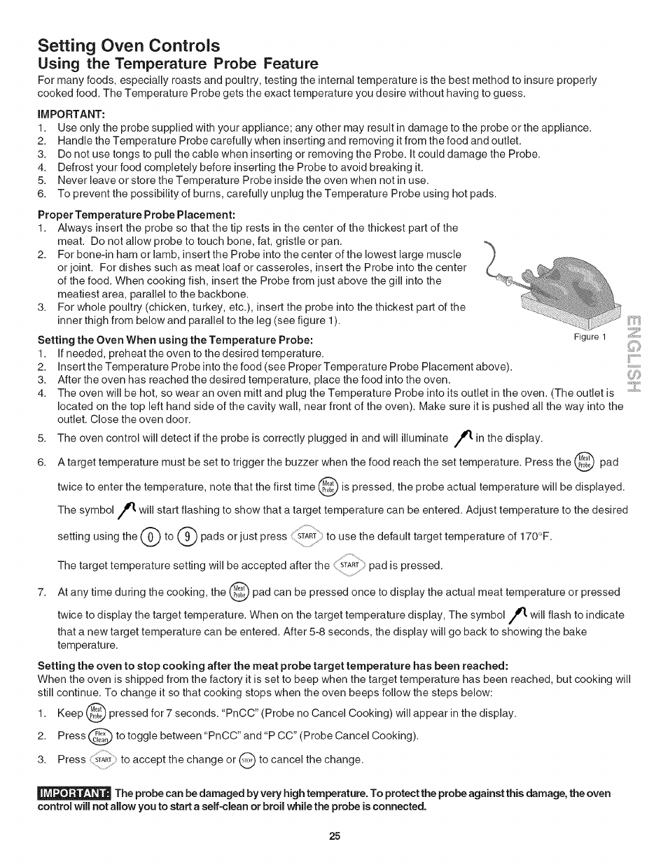 Setting oven controls, Using the temperature probe feature, Important | Kenmore 790. 4789 User Manual | Page 25 / 36