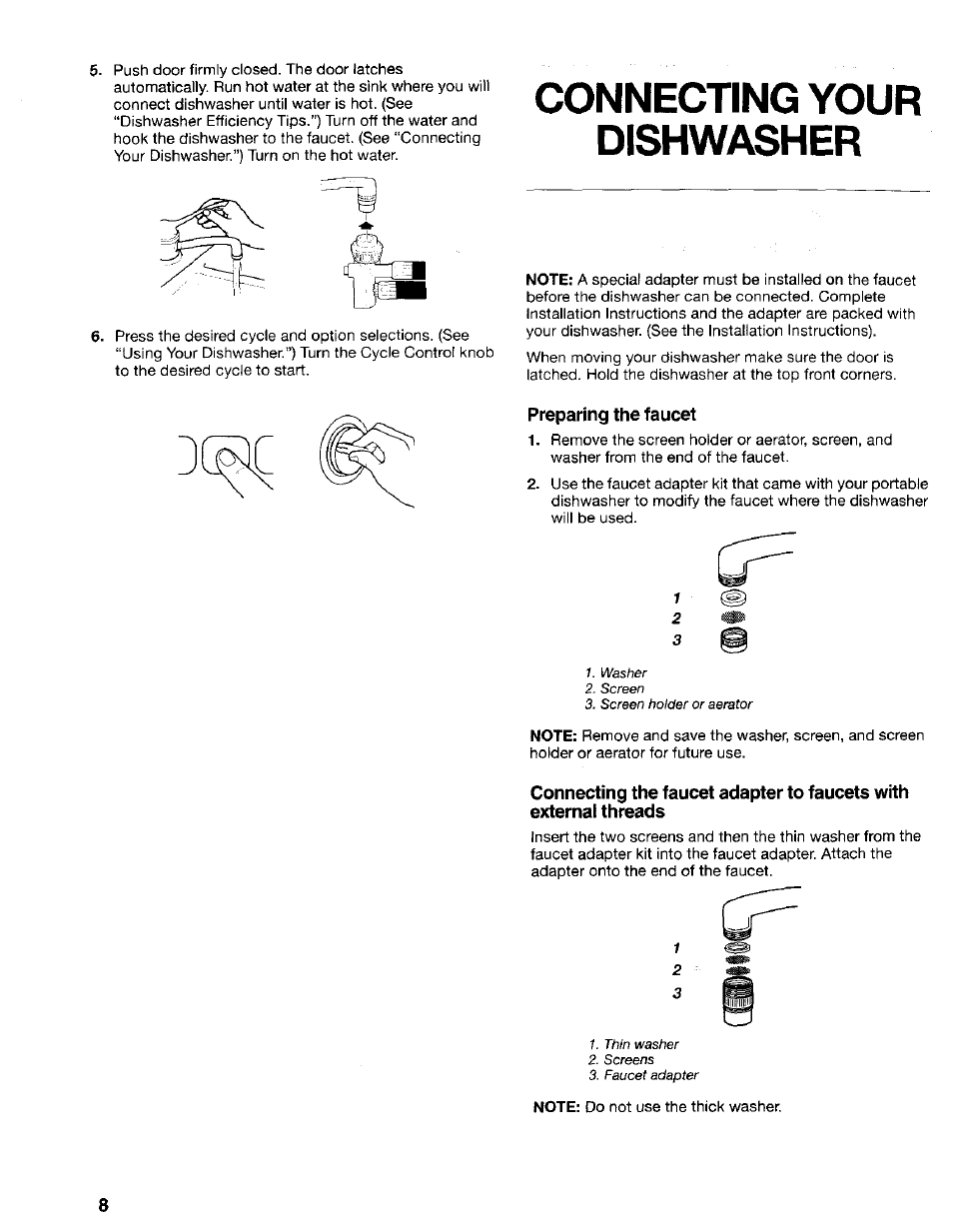 Preparing the faucet, Connecting your dishwasher | Kenmore 665.17425 User Manual | Page 8 / 20