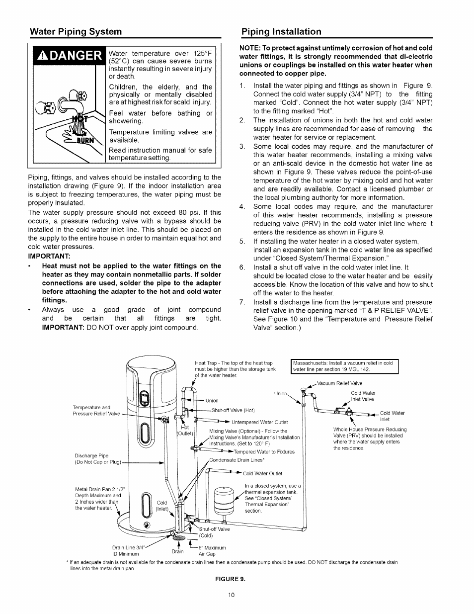 Adanger, Water piping system piping installation | Kenmore 153.32116 User Manual | Page 10 / 28