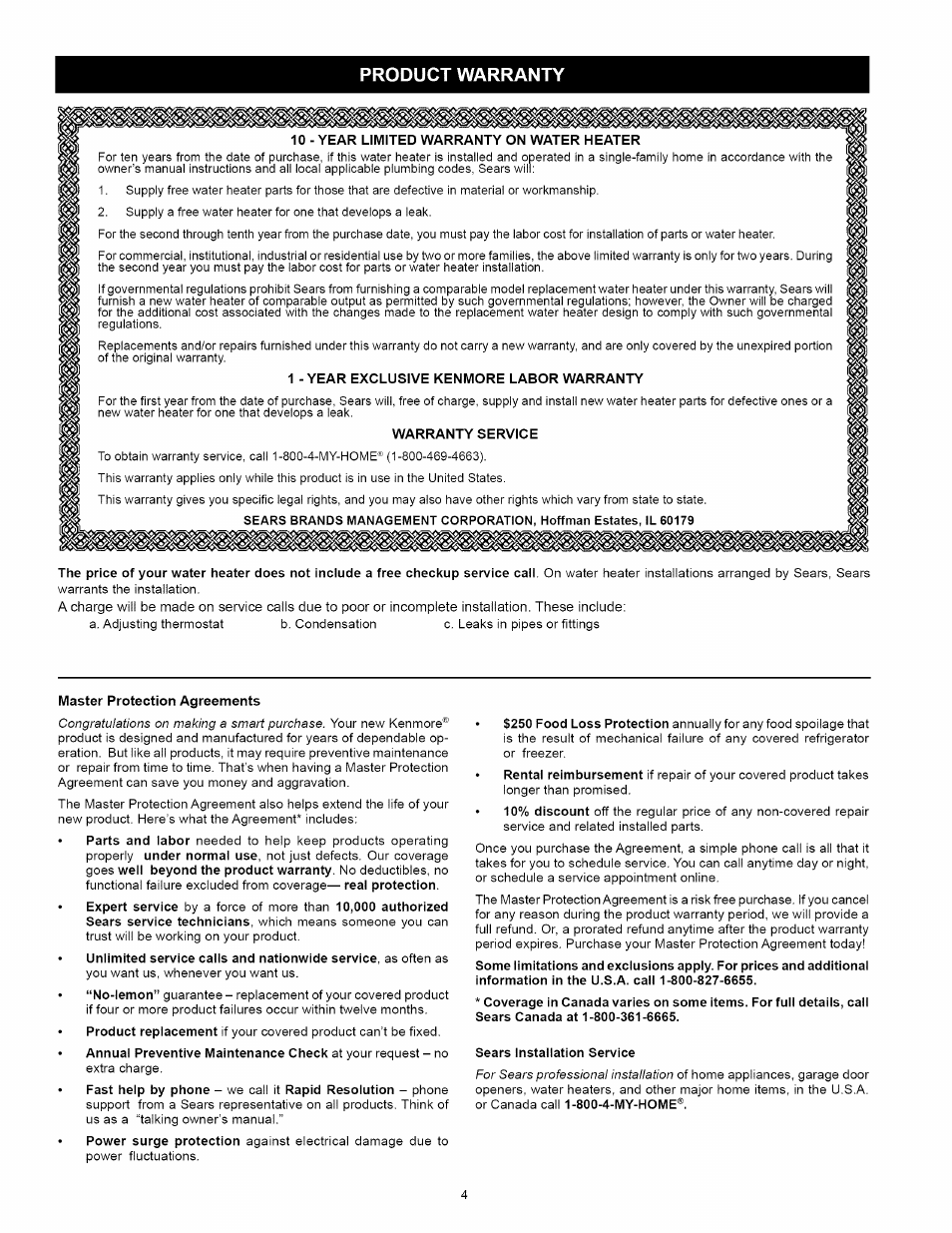 Product warranty | Kenmore 153.32116 User Manual | Page 4 / 28