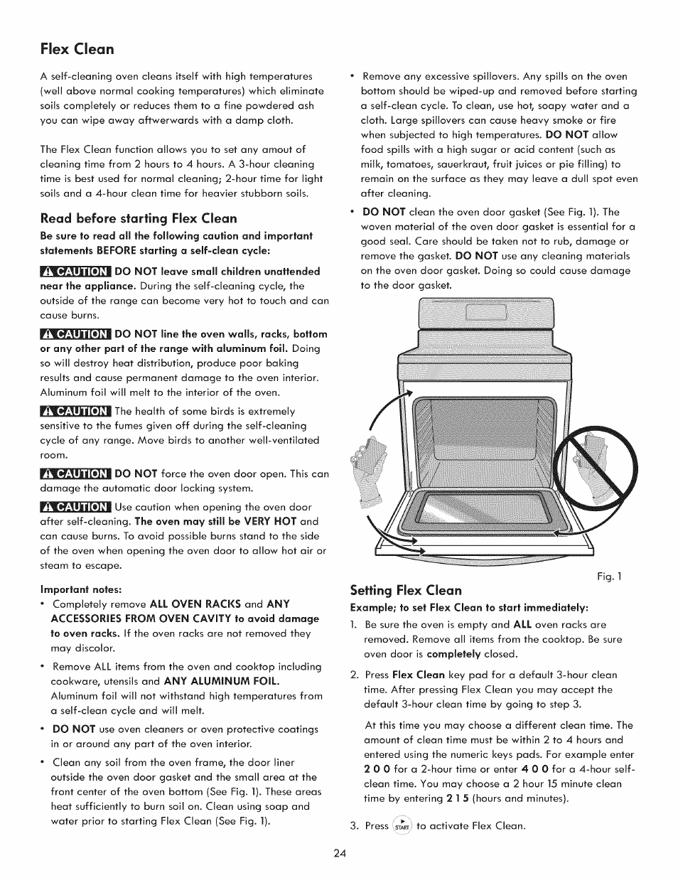 Flex clean, Read before starting flex clean, Ik caution | Kenmore 970-5984 User Manual | Page 24 / 36