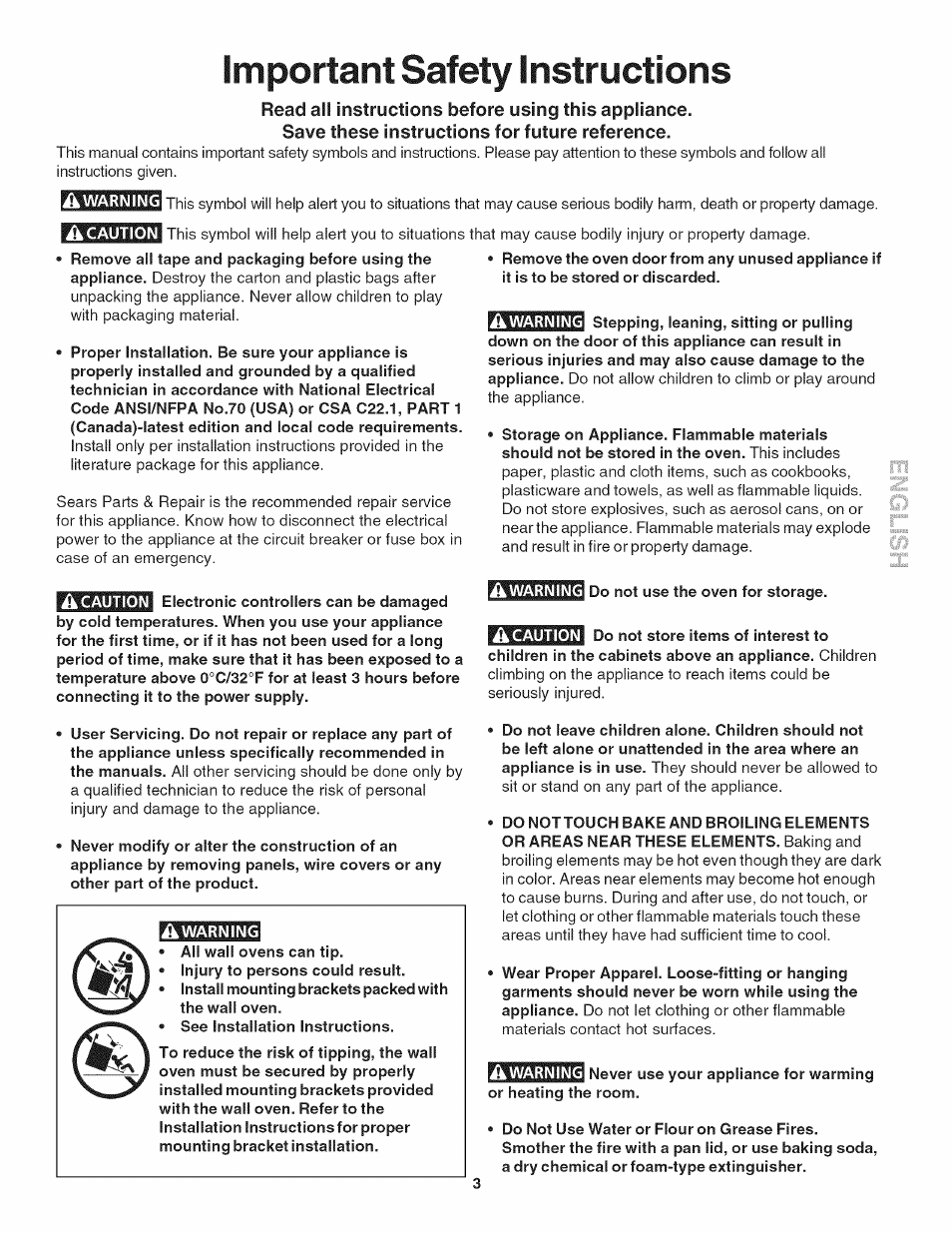 Important safety instructions, Important safety instructions -4 | Kenmore 790.4019 User Manual | Page 3 / 26