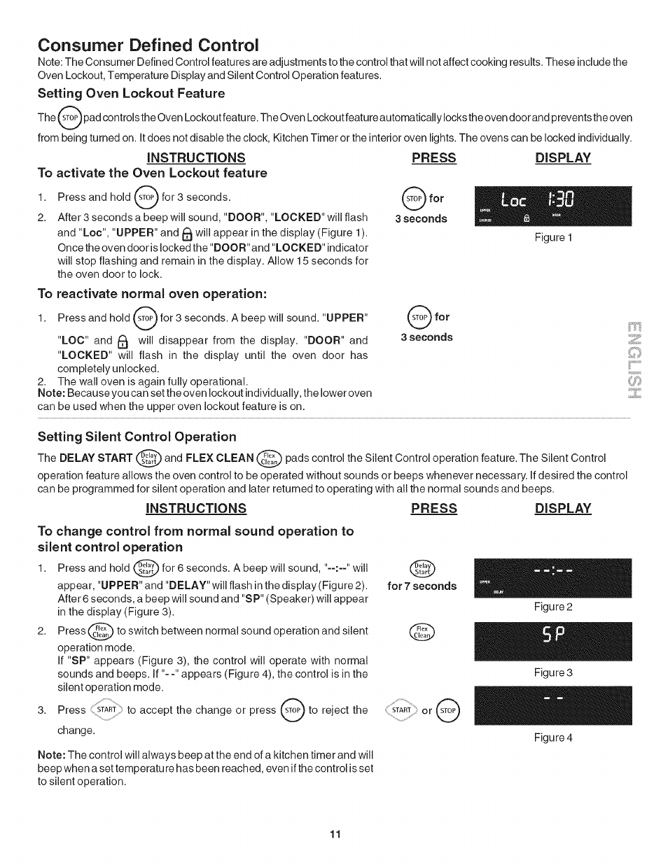 St^ for 3 seconds, Consumer defined control | Kenmore 790.479 User Manual | Page 11 / 36