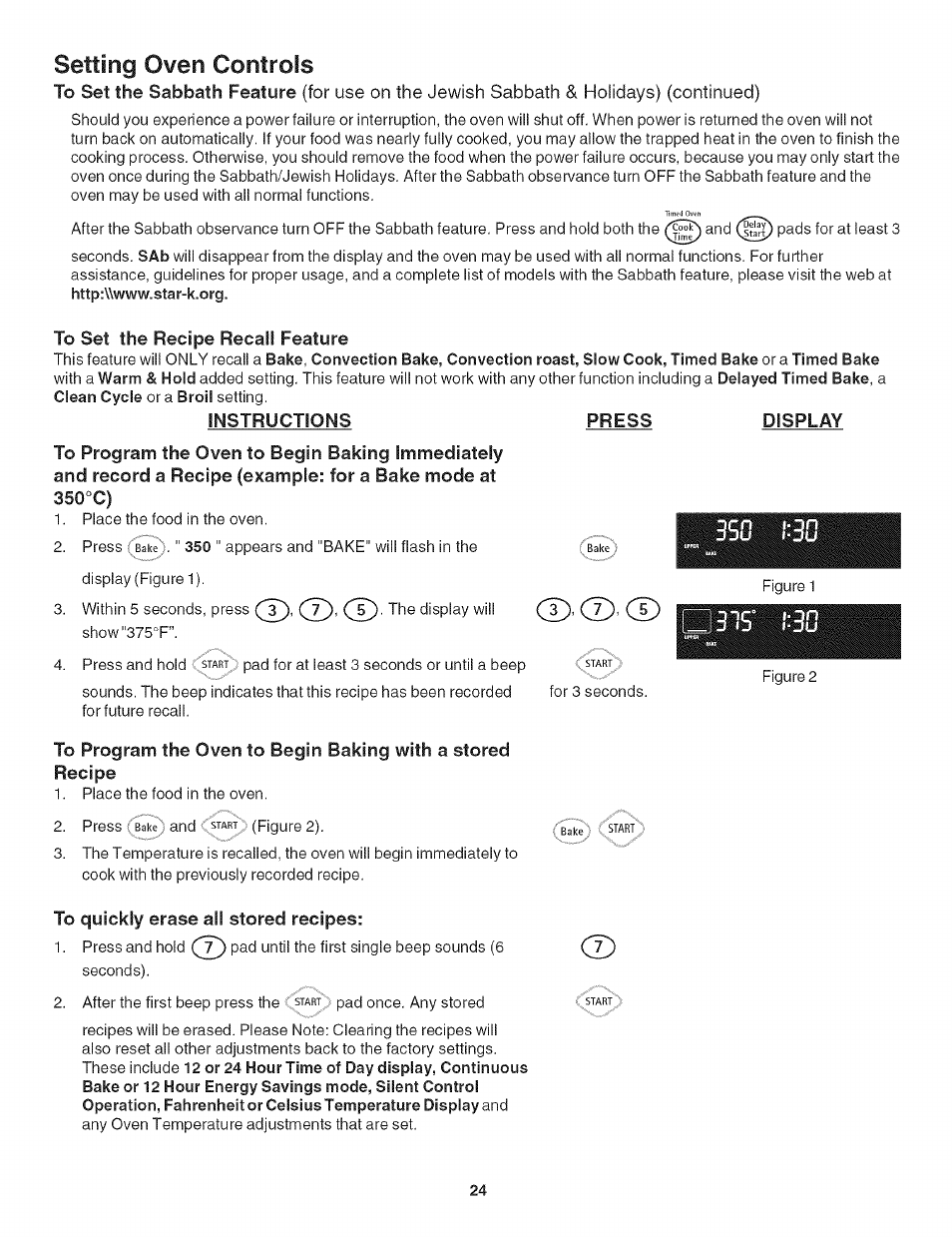 Setting oven controls | Kenmore 790.479 User Manual | Page 24 / 36