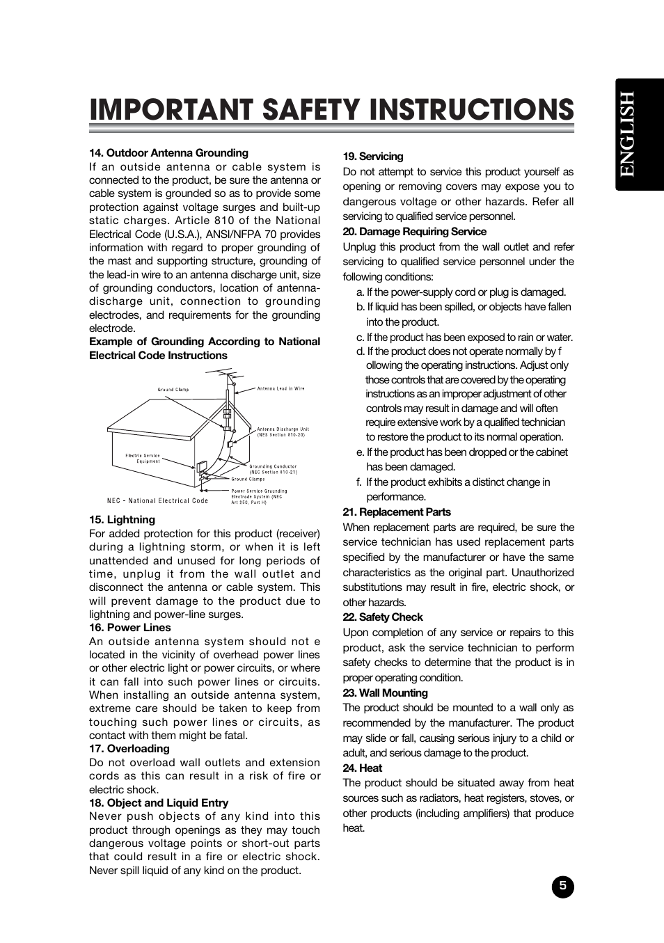 Important safety instructions, English | Kreisen LT-30FMP User Manual | Page 5 / 31