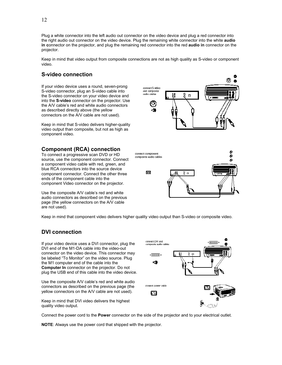 S-video connection, Component (rca) connection, Dvi connection | Knoll Systems HD102 User Manual | Page 12 / 28